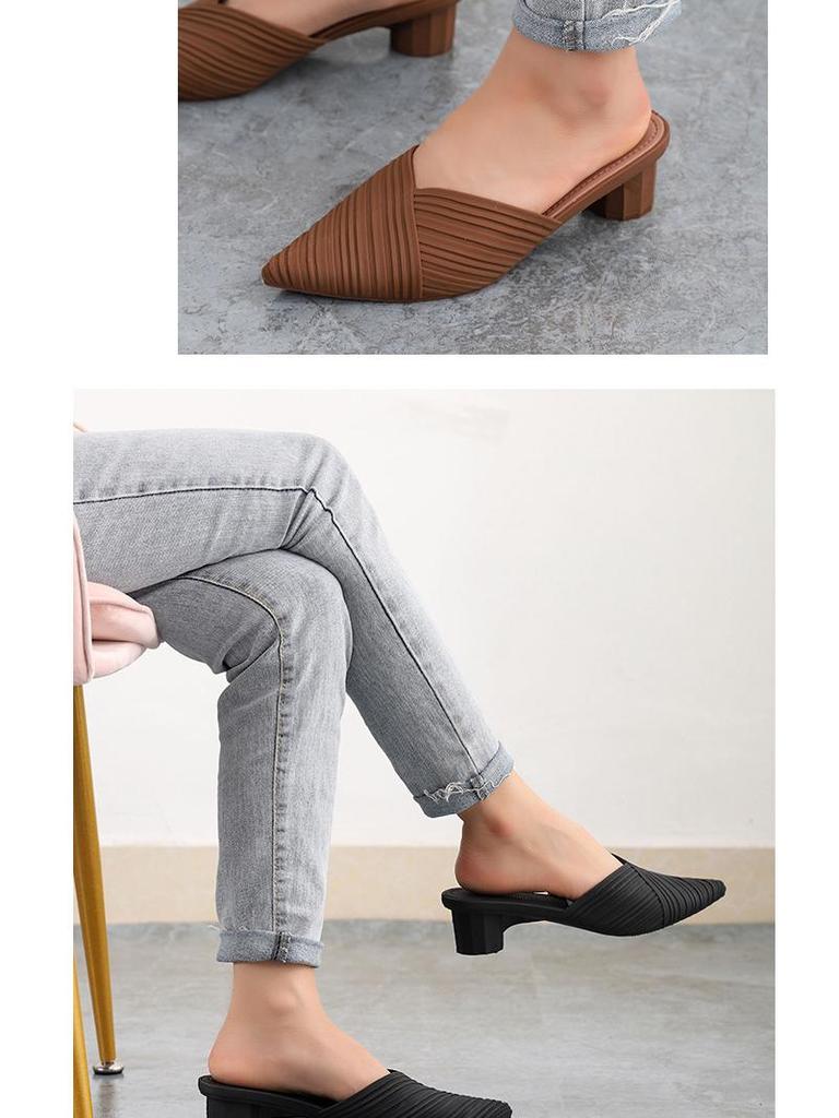 Heli Shark Dam Chunky Heel Spetsig Tå Stängd Tå Casual Halvtofflor - Vår/Sommar Mode Sandaler