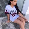 2026 New Fashion V-Neck Queen Letters Print Dress Short Sleeve Basketball Sporty Style Sexy Loose Female Clothing Streetwear