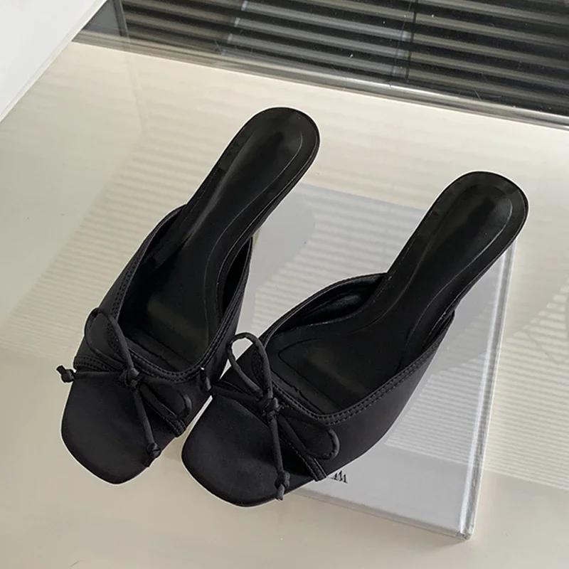 Summer Design Style Square Toe Women Slippers Fashion Butterfly-knot Low Heels Shoes Zapatos De Mujer