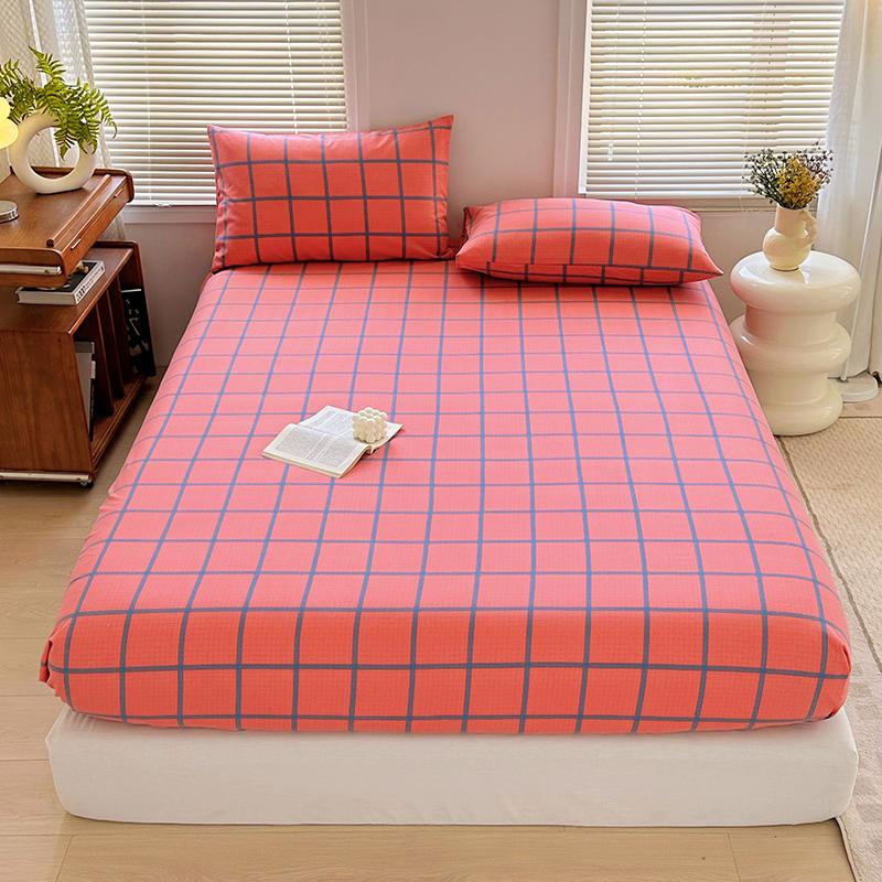 Simple Style Fitted Sheet Plaid Print Bedsheet Single/Queen Size Bed Cover Non-slip Bed Linen couvre lit (Pillowcase Need Order)