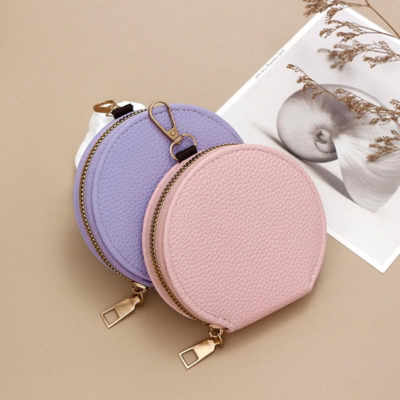 1PC PU Leather Mini Coin Purse Fashion with Chain Multifunctional Zipper Key Holder Bag Round Wallet