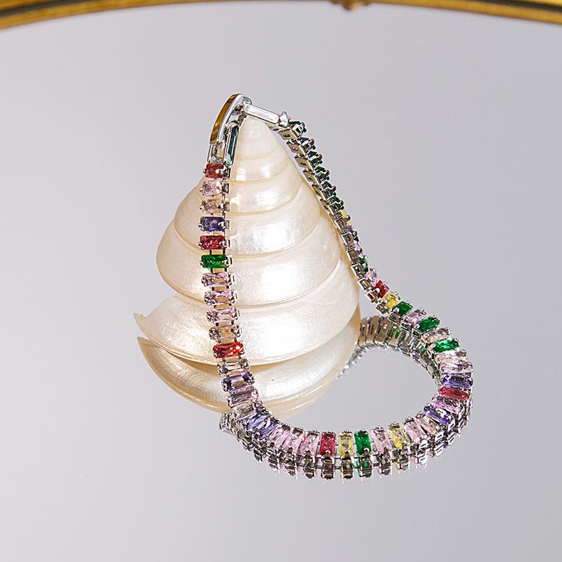 High-End Women's Baroque Geometric Zircon Bracelet with Seven-Color Square Diamonds