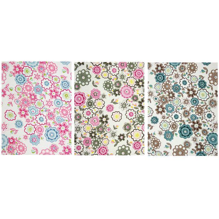 Tissu adhésif coupons fleurs A 15x20 cm 3 pièces