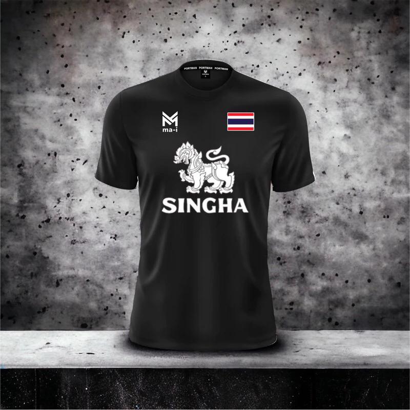 THAILAND National Football Soccer Training JERSEY Casual CHEER Print Quick Dry Shirt Round Neck Polyester Short Sleeve Uniform Lion Logo Sport Outdoor