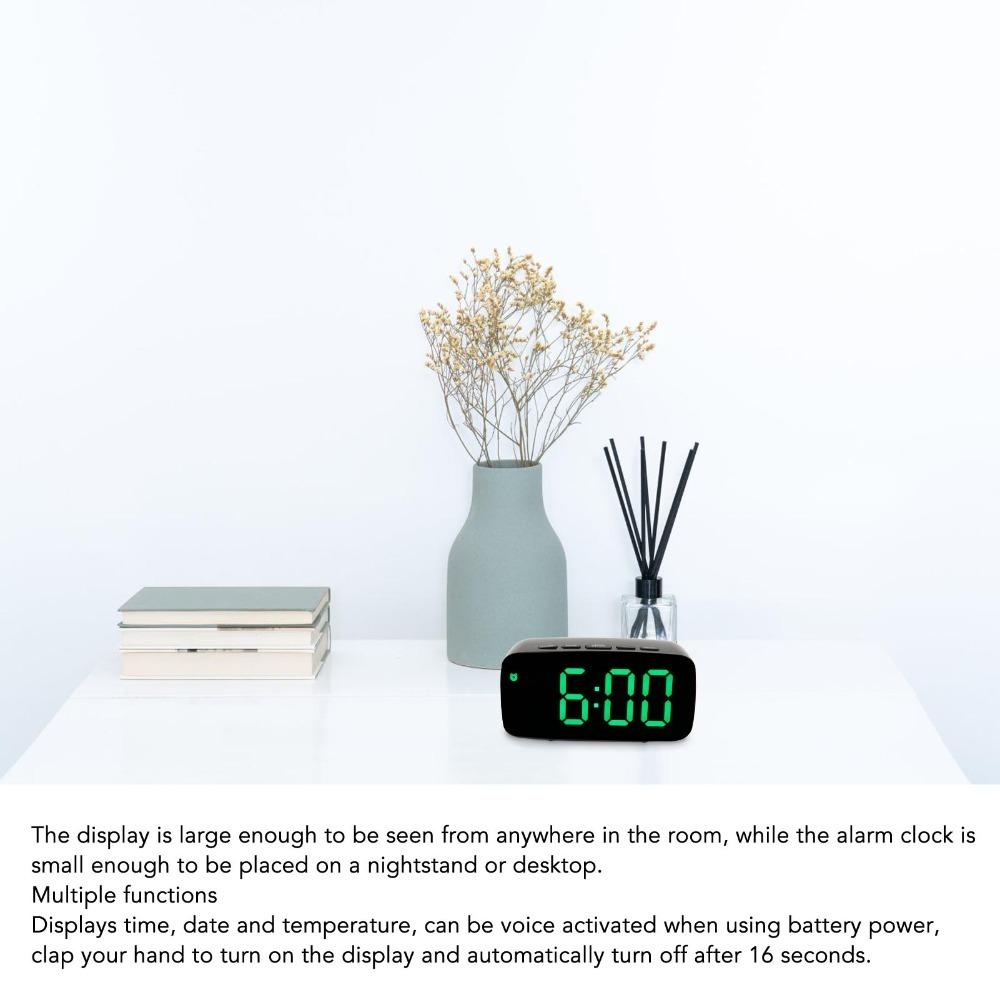 Adjustable Brightness Mirror Alarm Clock Large Display LED Electronic Clock  For Bedside зелёный