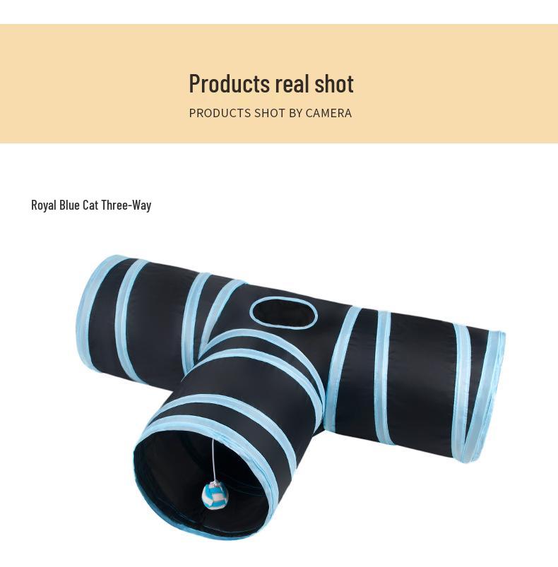Royal Blue Three-Way Foldable Cat Tunnel Toy with Crinkle Paper – Indoor & Outdoor Use for Pets