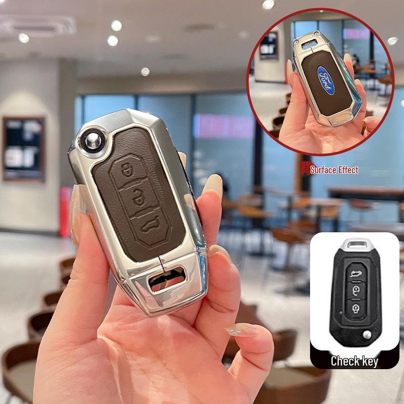 Metal Leather Key Case for 2022 Jiangling Ford Lingrui, Territory, and Transit.