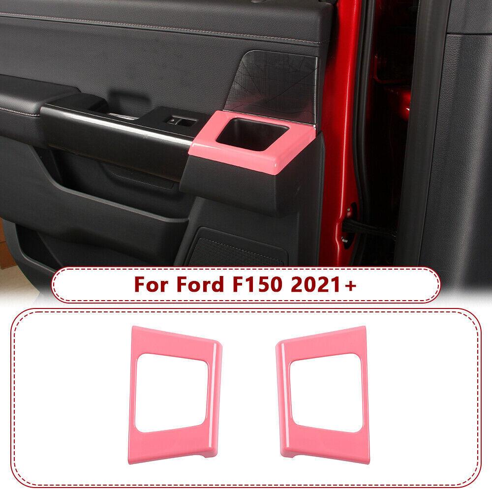 Interior Rear Door Handle Cup Holder Panel Trim Bezels For Ford F150 2021+ Pink