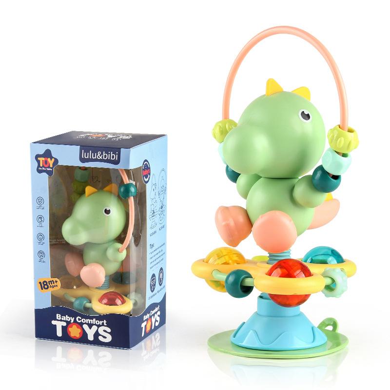 Baby Cartoon Soothing Ringing Toys Rattles Set Infant High Chair Toy Table Suction Cup Toy Interactive Development Baby Tray Toy