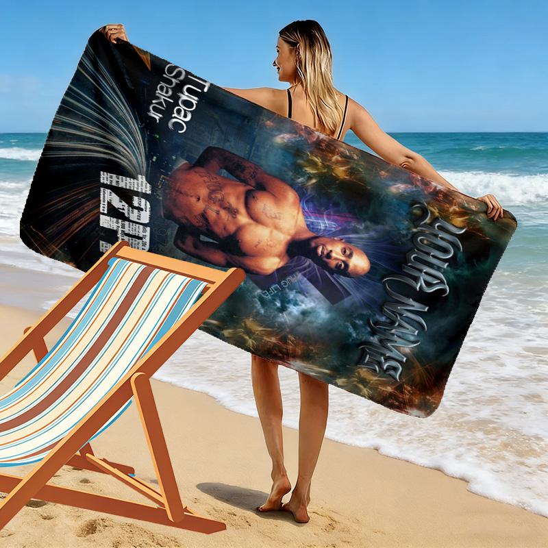 Name Custom Tupac Print Beach Towel, Large Soft Quick Dry Towel for Beach Camping Swimming