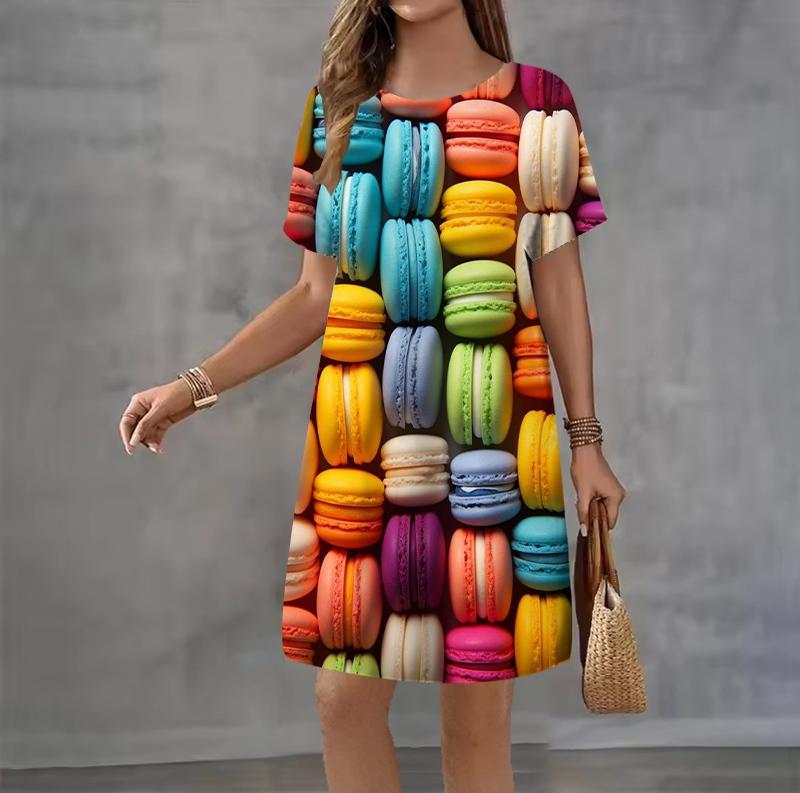 Fashion 3D Print Summer Dress Loose Casual Short Sleeve O-Neck Mini Dress