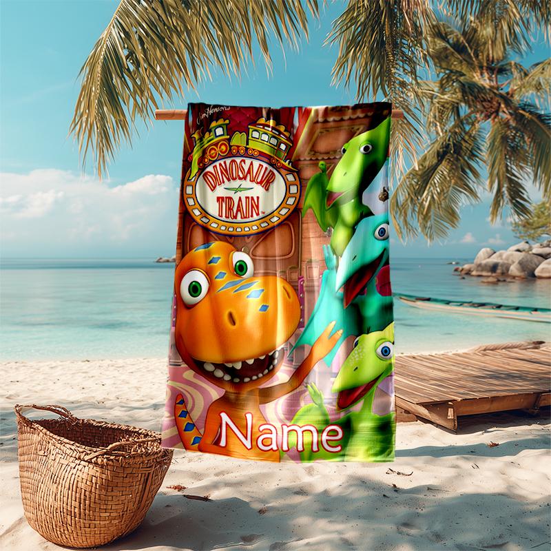 Personalized customized proof beach towel with Dinosaur Train pattern - soft, absorbent, quick-drying, perfect swimming, camping&bathing