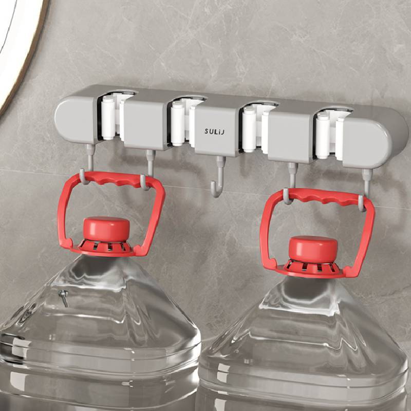 Modern Minimalist Abs Bathroom Wall Mount Mop Holder With Strong Clips And Hooks For Home Organization