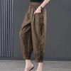 Summer Casual Cotton Linen Pants Women Retro Pockets Loose Harem Pants Woman Solid Elastic Waist Trousers Female