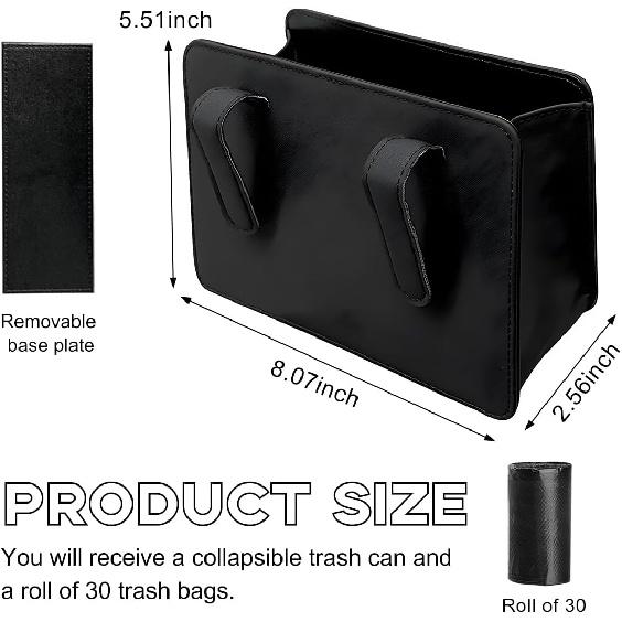 Car Trash Can, Foldable Waterproof Leather Car Garbage Organizer Holder, Automotive Mini Dustbin Container With One Roll Trash Bag, Universal