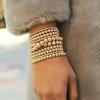 Women's Gold Color Plated Round Bead Balls Geometric Elastic Bracelet Fashion Accessory for Ladies