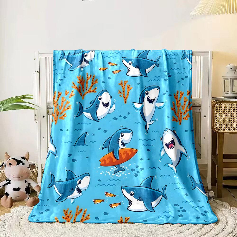 Playful Cartoon Sharks Adventure print blanket soft and cozy perfect for the living room bed sofa or a nap,gift