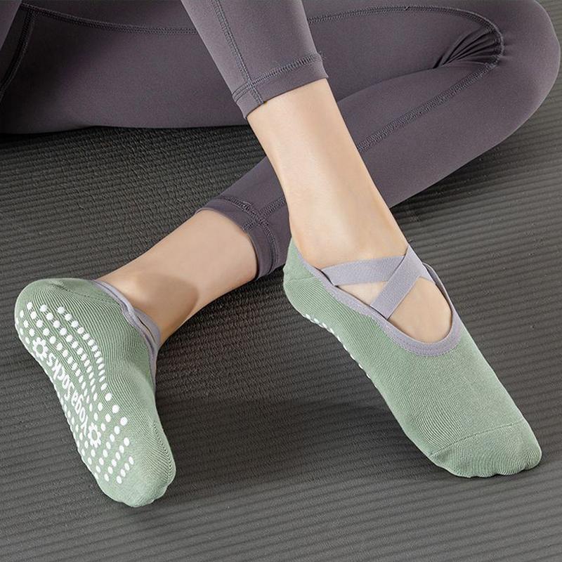 4 Pairs Yoga Socks for Women Bandage Pilates Non-Slip Grip Socks Backless Breathable Fitness Sports Ballet Dance Floor Socks