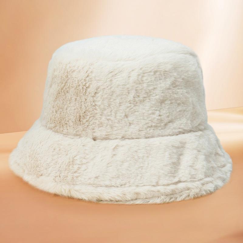 

Autumn and winter hat female imitation rabbit hair bucket hat plush warm thickened basin hat male one size fits all бежевый