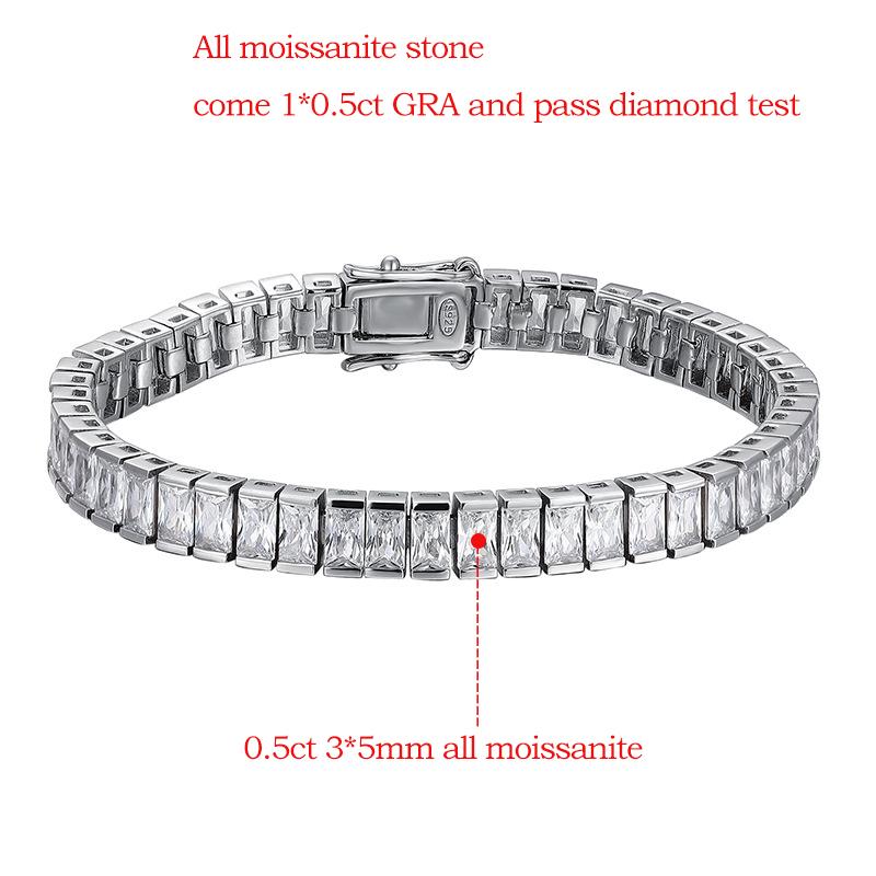 Smyoue 3*5mm Emerald Cut Moissanite Tennis Bracelet for Women Man Original 925 Silver Full Diamond Bangle Certificate