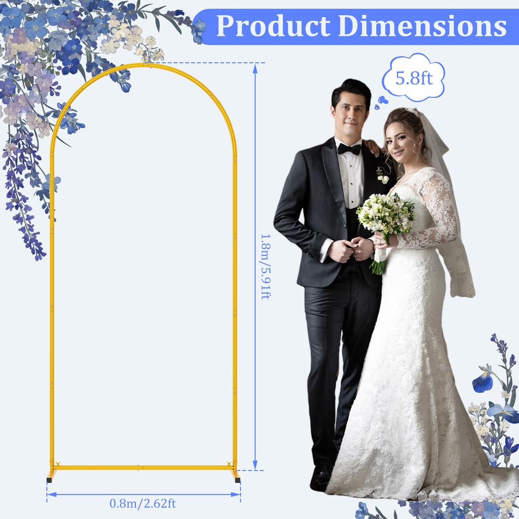 Metal Arch Backdrop Stand 5.91×2.62 ft Gold Wedding Balloon Arch Stand Easy Assembly Frame Backdrop Holder Bracket for Birthday
