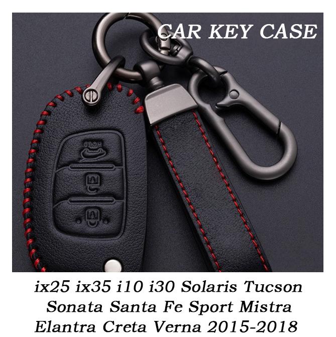 Leather Car Key Case Bag For ix25 ix35 i10 i30 Solaris Tucson Sonata Santa Fe Sport Mistra Elantra Creta Verna 2015-2018