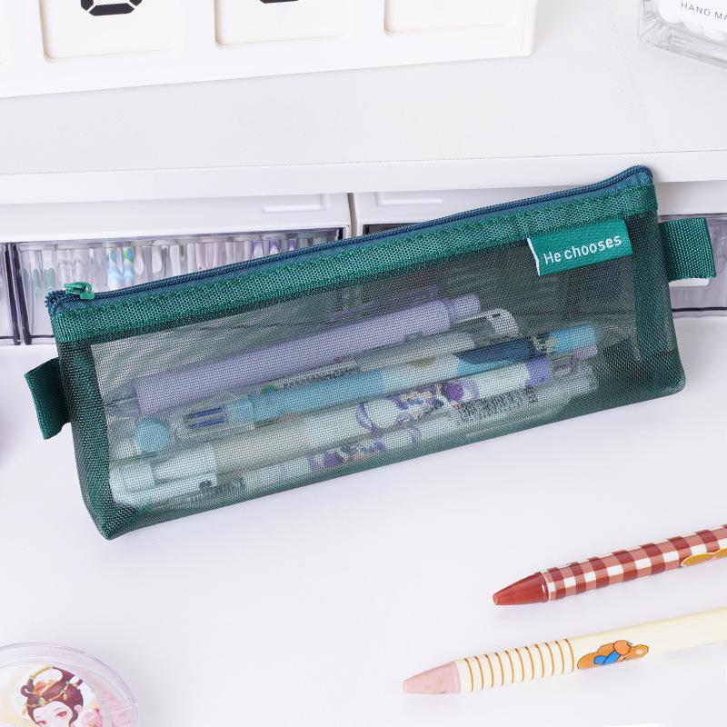 Retro Transparent Mesh Pencil Case - Large Capacity, Multi-functional Mini Storage Bag