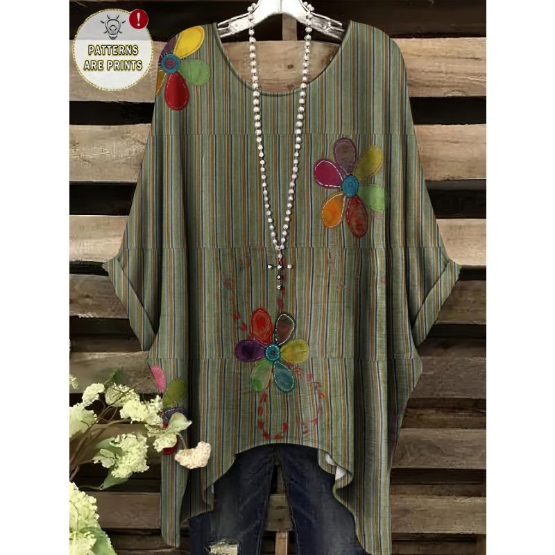 Plus size versatile fashionable round neck loose top S