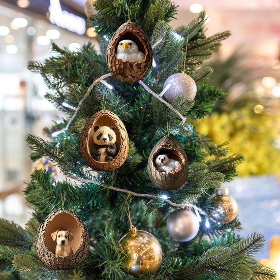Yousheng 9 Stück/Set Weihnachtsbaum Anhänger Tier Hängeornament 2D Acryl Eule Hund Panda Muster Weihnachtsbaum Dekoration