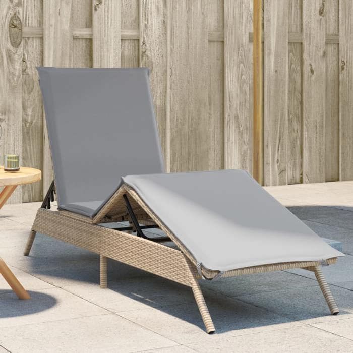 VidaXL Chaise Longue with Beige Cushion Braided Resin, Sunbed, Outdoor Lounge Chair, Outdoor Daybed, 4002704