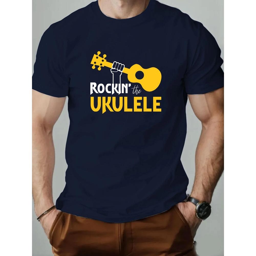 

Мужская футболка 100% хлопок с принтом гитары, круглым вырезом, дышащая уличная футболка большого размера, повседневная модная одежда высокого качества XXXL темно-синий