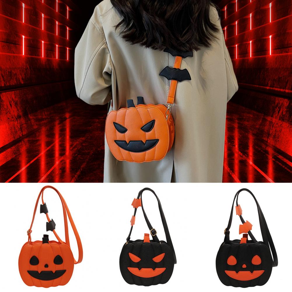 Gruselige Halloween-Kürbis-förmige Umhängetasche mit Fledermaus-Dekor Umhängetasche für Party
