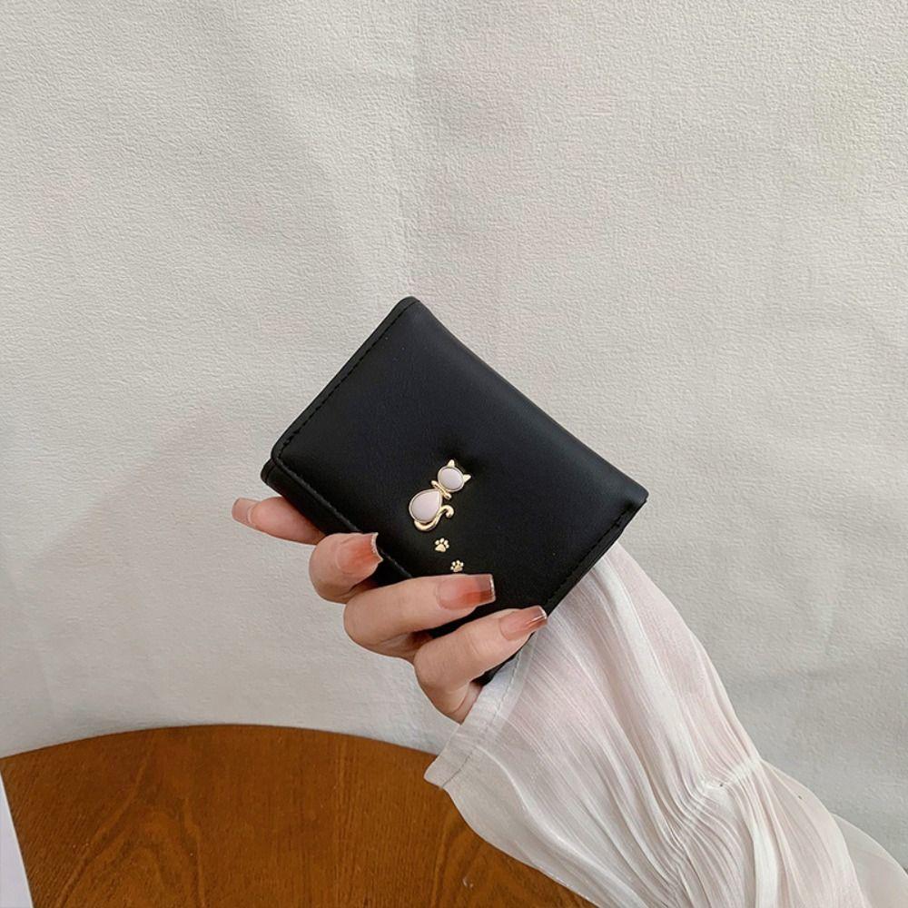 Cat Short PU Wallet Portable Card Holder Storage Bag Folding Coin Purse  Daily