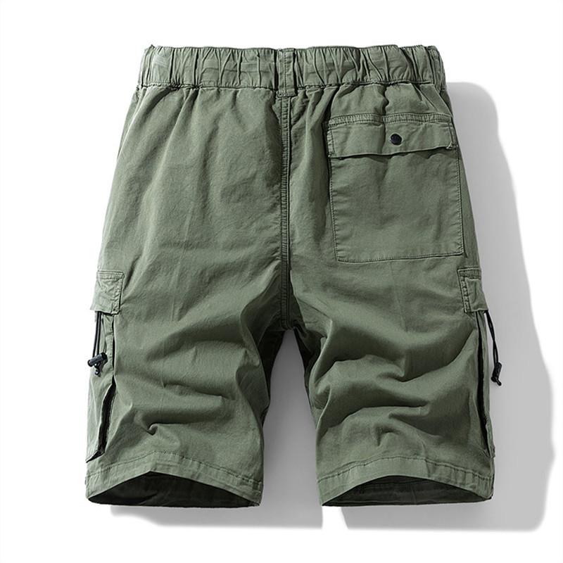 Herren Baumwolle Atmungsaktiv Cargo-Shorts Elastischer Bund Kordelzug Mehrere Taschen Knielang Lässig Arbeitsshorts