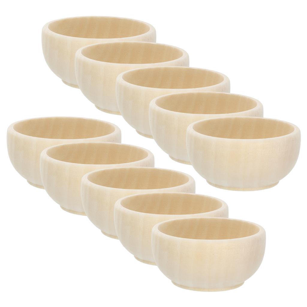 10 Pcs Small Wooden Bowl Unpainted Bowls for Painting DIY Solid Unfinished Child