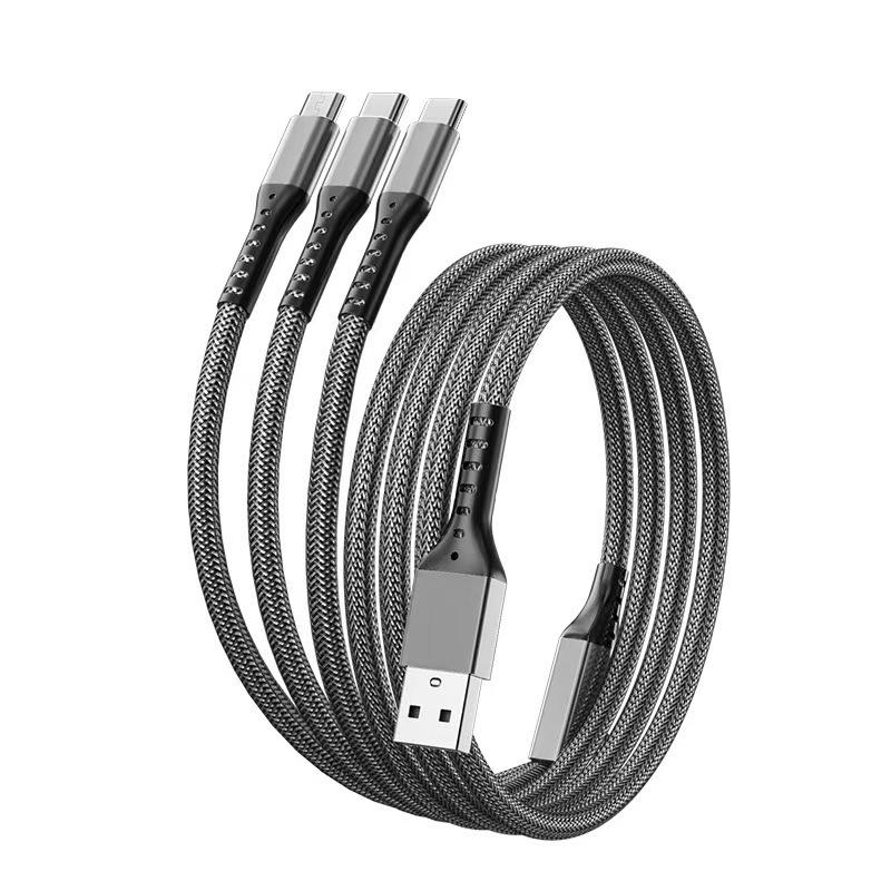 Ultra-Fast 3-in-1 Charging Cable for Apple, Type-C, and Car Use with One-to-Three Braided Design