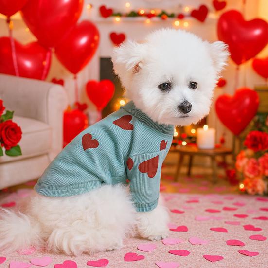 Red Heart Dog Shirt Love Pullover Valentine's Day Heart Prints Pet Turtleneck Cute Pet Clothes Festive