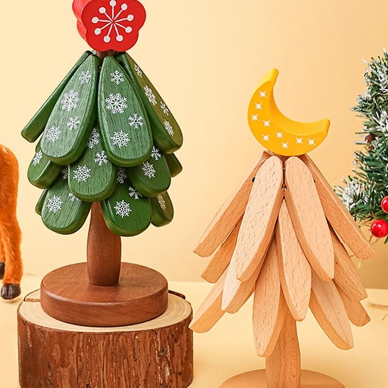 Wooden Stackable Christmas Tree Coasters Heatproof Dining Accessories With Seasonal Decorative Functionality