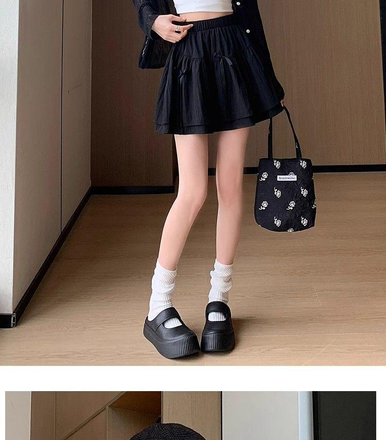 Letní nadýchaná sukně s vysokým pasem a mašlí se všitými bezpečnostními šortkami - Dámský design proti odhalení