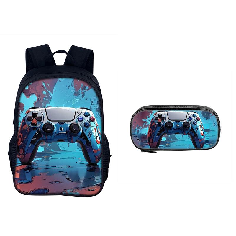 2-delige Set Boekentassen Game Console, Rugzak Basisschool, Rugzak met Game Controller, Etui 16 Inch Kinderrugzak