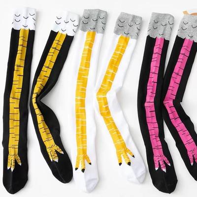 Damen Kniehohe Socken mit Hühnerfuß-Motiv - Schrullige Straußenmuster Baumwollsocken für Herbst/Winter