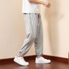 Spring Men's Knitted Drawstring Nine-minute Fat Sports Trend Straight  Pants Plus Size
