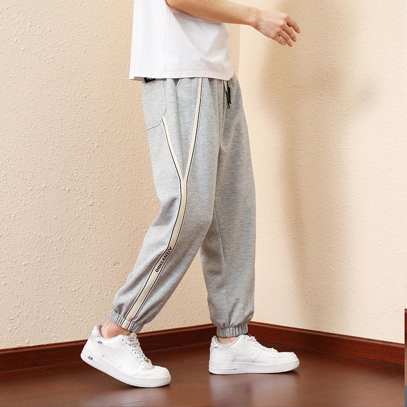 Spring Men's Knitted Drawstring Nine-minute Fat Sports Trend Straight  Pants Plus Size