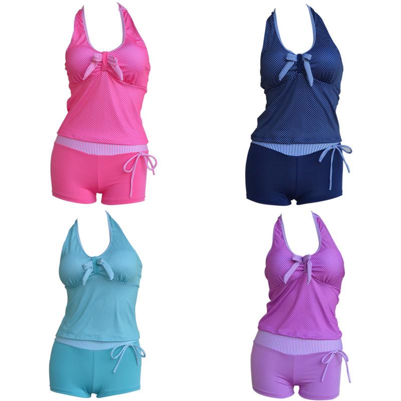 Polka Dot Two-piece Korean Style Girly Swimsuit with Safety Pants Fits 75-120 lbs, 150-175CM
