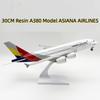 1/240 30cm A380 ASIANA Aircraft Model Kit with Display Stand, Suitable for Adult Aviation Gifts or Display Decorations.