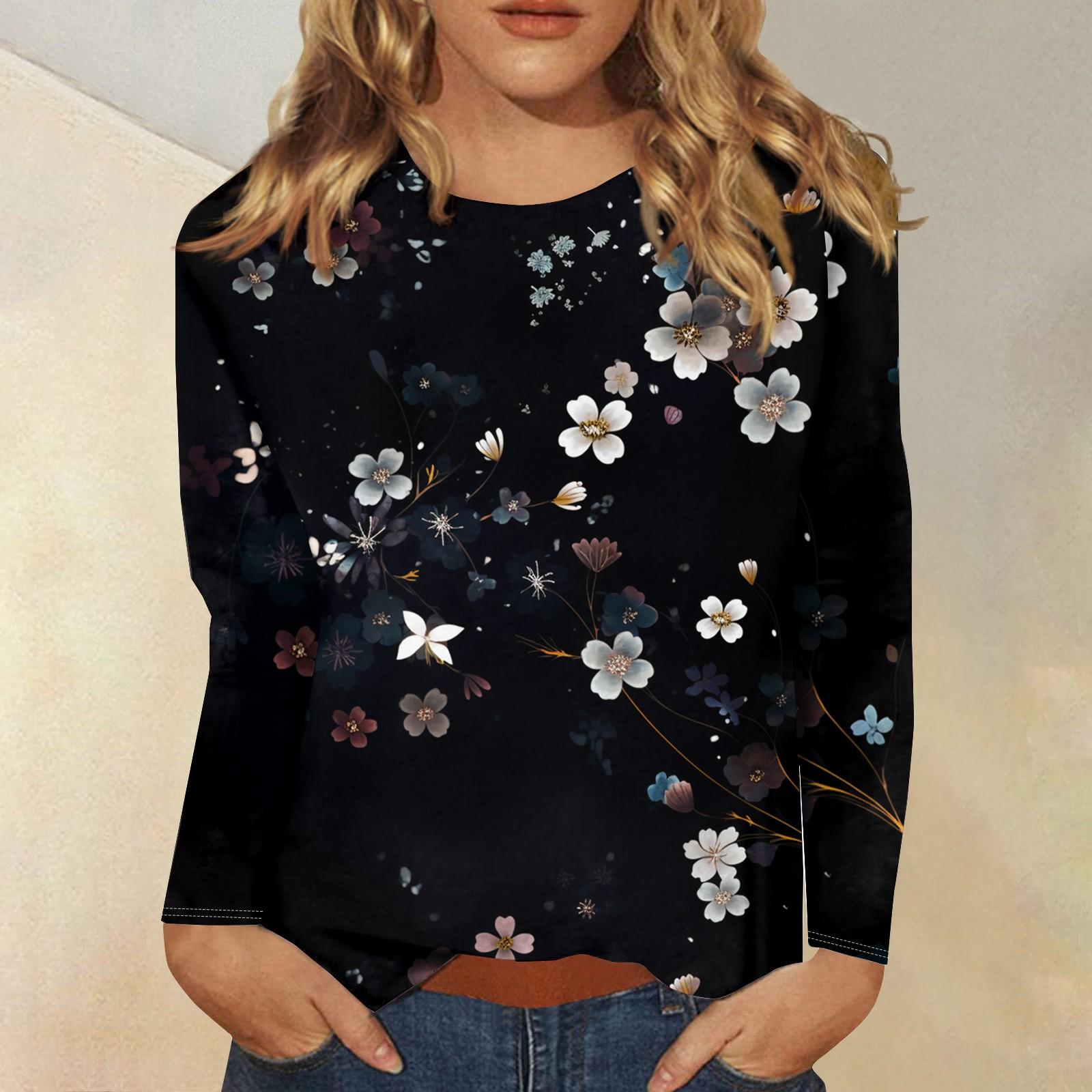 

Женская модная повседневная футболка с круглым вырезом и длинным рукавом с принтом, топ L чёрный