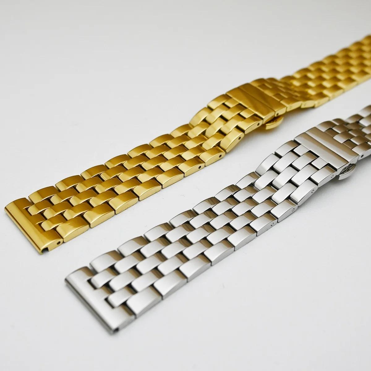 Cinturino Orologio Acciaio 22mm QUARKZMAN | Fibbia Farfalla Doppio Pulsante | Tono Oro Per Uomo E Donna
