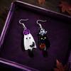 Cute Ghost Cat Jewelry Set 1 Pair Acrylic Halloween Earrings, Black White Drop Dangle Earrings with Asymmetrical Pumpkin Bat Witch Hat Pumpkin, Gothic