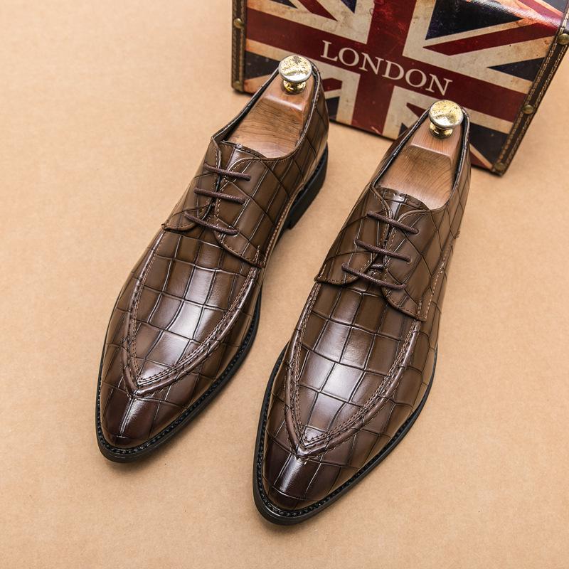 Men s Height-Increasing Crocodile Pattern Leather Shoes - Pointed Toe, Breathable, Casual, British Korean Style. 46 коричневый