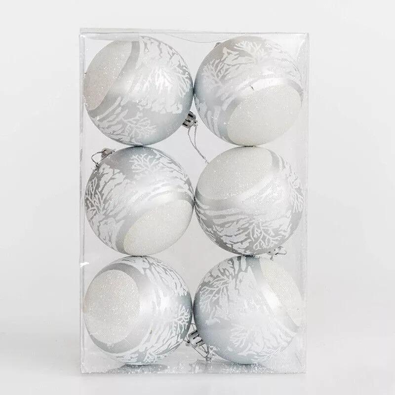 6 Stücke 6cm Weihnachten PVC Glaskugeln Schnee Ball Hängende Verzierung Weihnachtsbaum Dekor